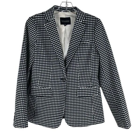 Banana Republic Women’s Size 00 One Button Blazer Black White Gingham Plaid NWOT - Picture 1 of 13
